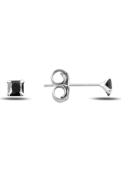 3 mm Kare Zirkon Tektaş Gümüş Küpe