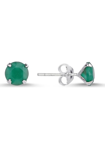 6 mm Yuvarlak Opak Zümrüt Zirkon Tektaş Gümüş Küpe