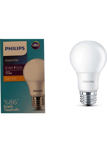 Essential 8W - 60W LED Ampul E27 Sarı Işık 6'lı