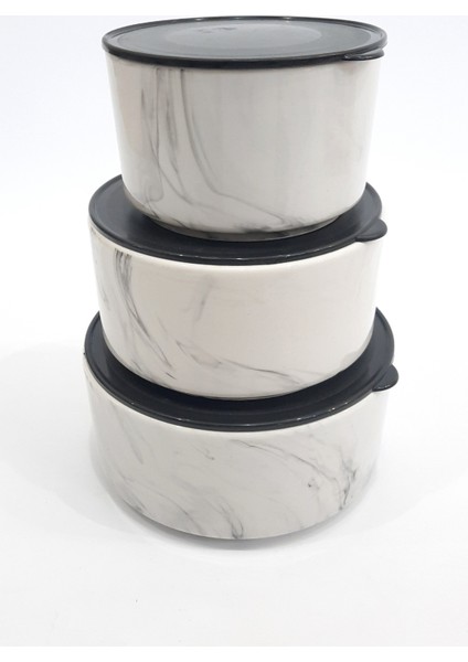 Seramik Mermer Desenli 3'lü Saklama Kabı fiyatları