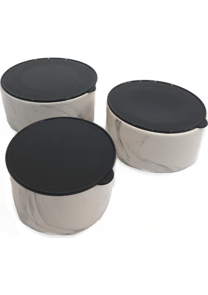 Seramik Mermer Desenli 3'lü Saklama Kabı modelleri