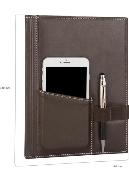 5464 Telefon Kılıflı Çizgili Defter Kahverengi 17 x 24 cm