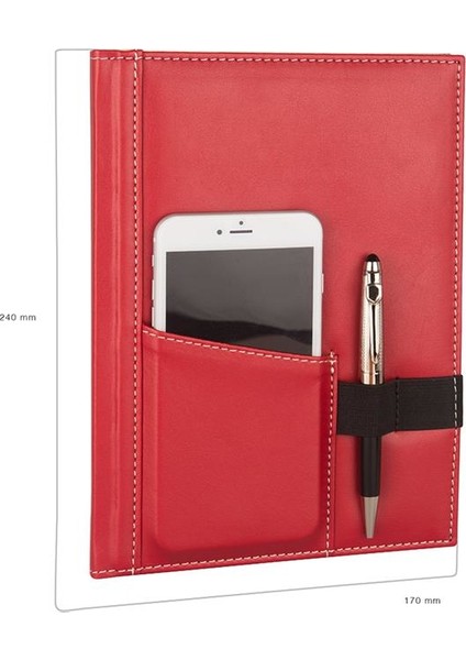 5467 Telefon Kılıflı Çizgili Defter Kırmızı 17 x 24 cm