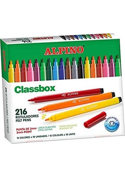 Class Box 12 Renk Keçeli Kalem Seti 216'lı