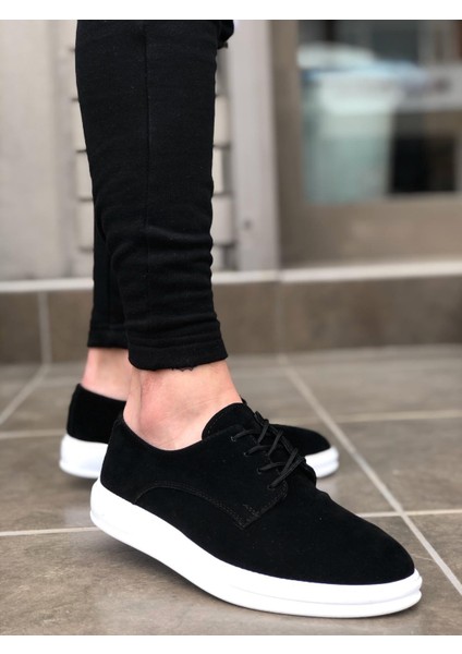 -BA0003 Bağcıklı Klasik Spor Keten Siyah Beyaz Yüksek Taban Casual Erkek Ayakkabı