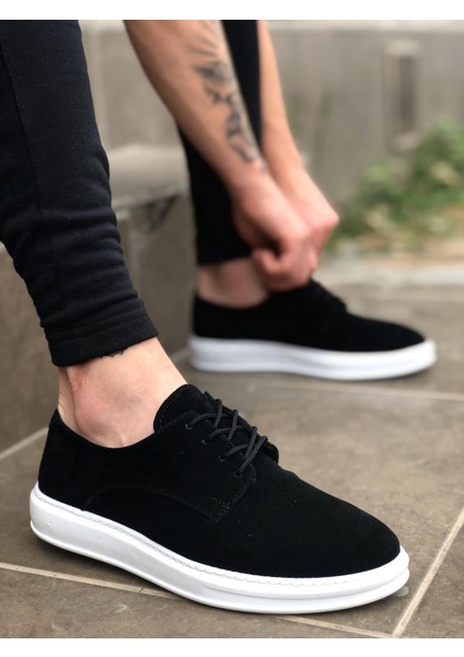 -BA0003 Bağcıklı Klasik Spor Keten Siyah Beyaz Yüksek Taban Casual Erkek Ayakkabı