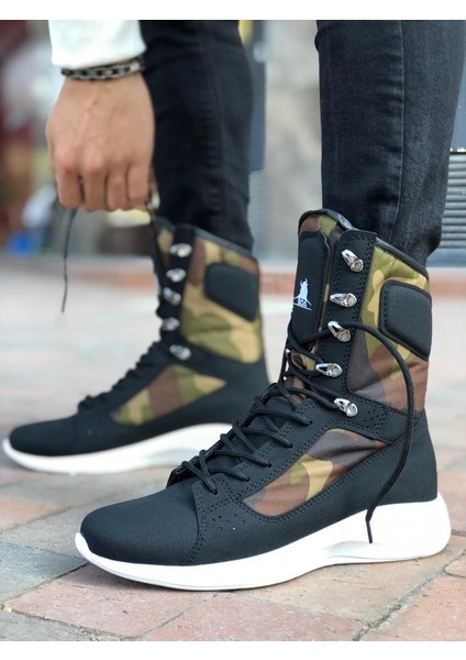 -BA0600 Bağcıklı Siyah Kamuflaj Boksör Unisex Spor Postal Bot