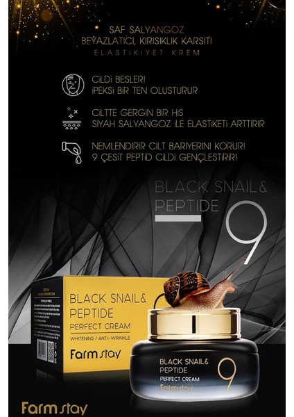 9 Peptit İçeren Black Snail Elastikiyet Arttırıcı ve Nemlendirici Krem 55 mL