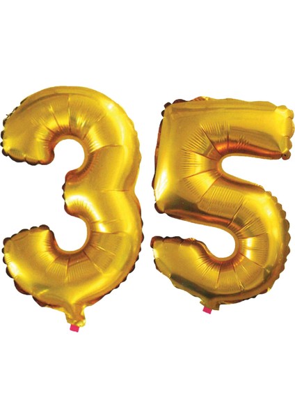 35 Yaş Sayı Folyo Balon Altın 90 cm