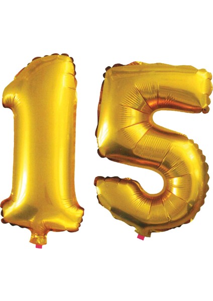 15 Yaş Sayı Folyo Balon Altın 90 cm