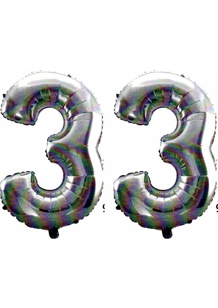 33 Yaş Sayı Folyo Balon Gümüş 90 cm