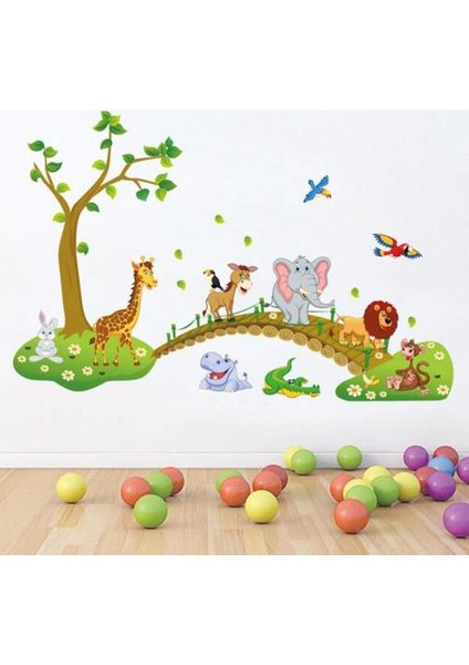 Sevimli Hayvanlar Köprü Ağaç Çocuk Odası Sticker