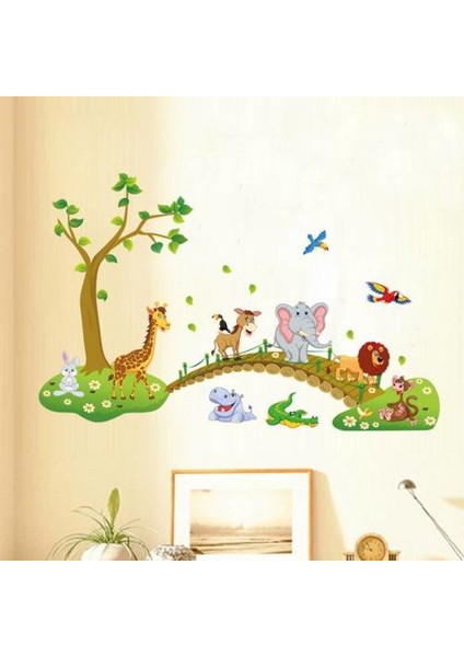 Sevimli Hayvanlar Köprü Ağaç Çocuk Odası Sticker fiyatları