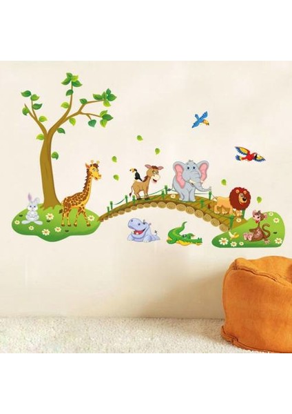 Sevimli Hayvanlar Köprü Ağaç Çocuk Odası Sticker modelleri