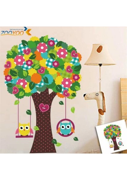 Salıncaklı Kalpli Ağaç Hayvanlar Dekor Çocuk Odası Sticker