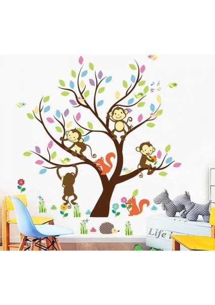 Cosy Home Gift Maymun Sincap Kirpi Orman Ağaç Çocuk Odası Sticker