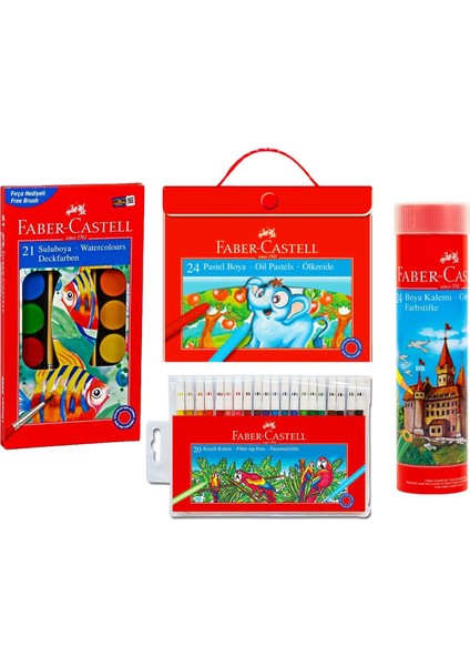 4'lü Boyama Seti 24 Renk Pastel+Kuru+Sulu+Keçeli Kalem