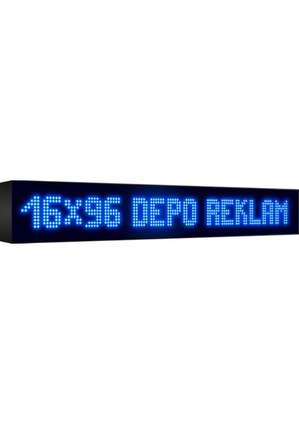 Mavi Kayan Yazı LED Tabela 16 x 96 cm Çift Taraflı