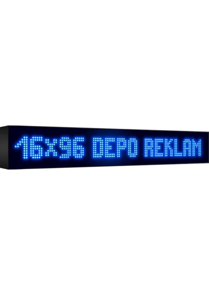 Depo Tabela Reklam Mavi Kayan Yazı LED Tabela 16 x 96 cm Çift Taraflı