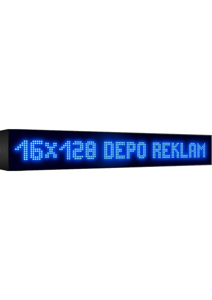 Mavi Kayan Yazı LED Tabela 16 x 128 cm Çift Taraflı