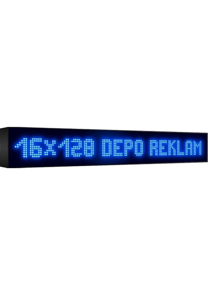 Depo Tabela Reklam Mavi Kayan Yazı LED Tabela 16 x 128 cm Çift Taraflı