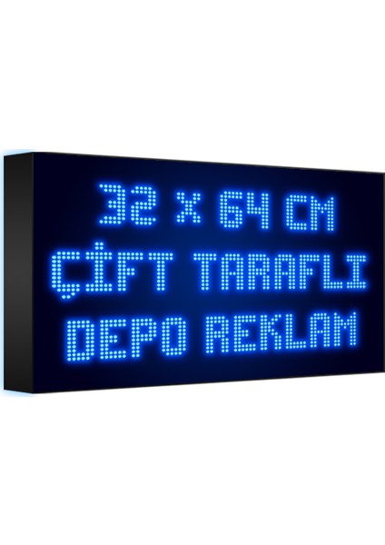 Depo Tabela Reklam Mavi Kayan Yazı LED Tabela 32 x 64 cm Çift Taraflı