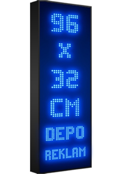 Depo Tabela Reklam Mavi Kayan Yazı LED Tabela 96 x 32 cm Çift Taraflı