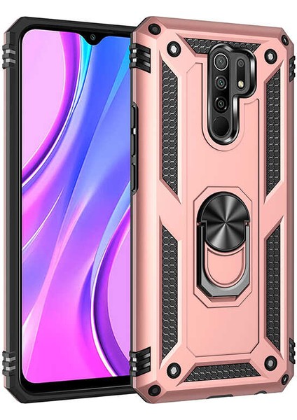 - Xiaomi Redmi 9 - Kılıf Yüzüklü Zırh Tank Vega Kapak - Rose Gold - T14472