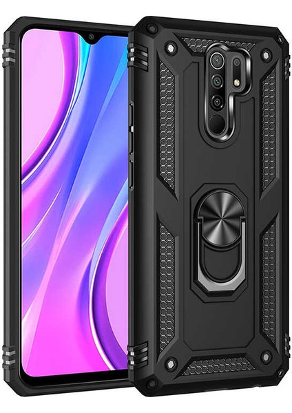 - Xiaomi Redmi 9 - Kılıf Yüzüklü Çift Katman Zırh Tank Vega Kapak