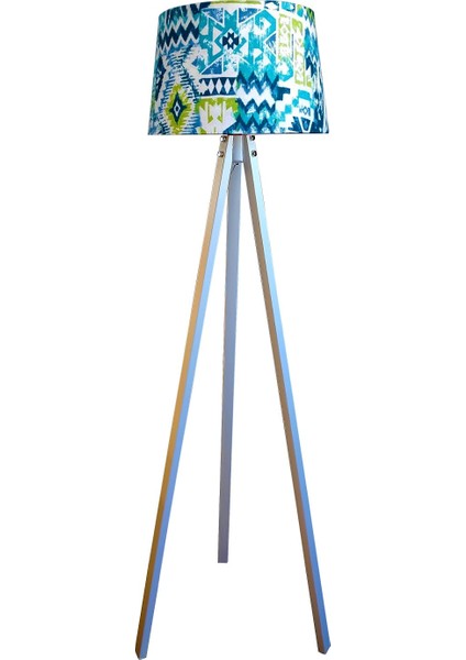 Masif 3 Ayaklı Lambader Tripod Etnik Desen- Beyaz Ayak