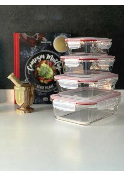 2'li Set Cam Saklama Kabı 600 ml Pembe