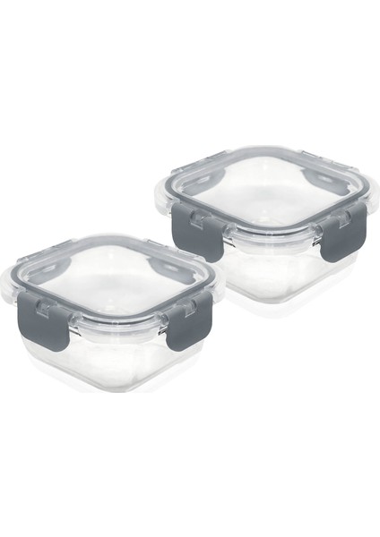 2'li Set Cam Saklama Kabı Kare 500 ml Gri