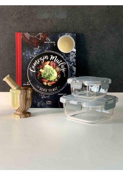 2'li Set Cam Saklama Kabı Kare 500 ml Gri