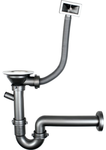 3,5" Çöpmak Geniş Ağızlı Lavabo Sifonu Taşmalı - Füme