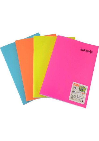 Text Neo Defter A5 60 Yaprak 4'lü Set Sarı Turuncu Pembe Turkuaz 2 Çizgili + 2 Kareli