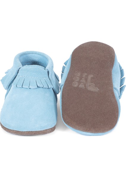 Bebe Mavi Süet Püskül Detaylı Bebek Patik