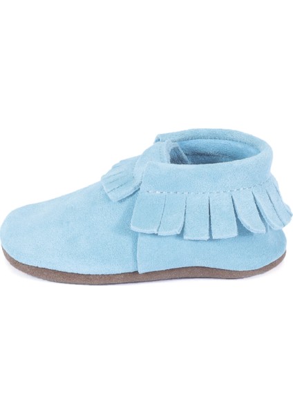 Bebe Mavi Süet Püskül Detaylı Bebek Patik modelleri