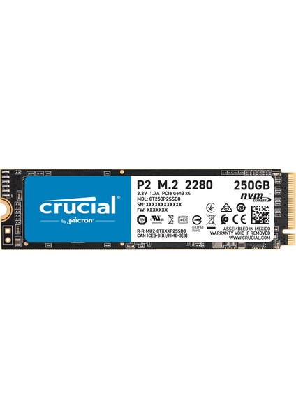 P2 250GB 2100MB-1150MB NVMe PCIe M2 SSD