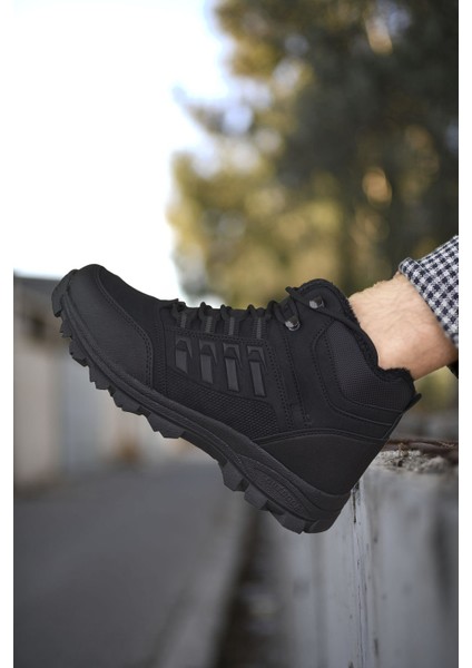 Siyah Erkek Outdoor Bot – Su ve Soğuğa Dayanıklı, Kürklü, Ortopedik ve Rahat Tabanlı Kışlık Ayakkabı