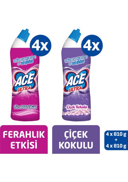 Ultra Power Jel Kıvamlı Ç.suyu Ferahlık Etkısı 4 x 810 gr + Çiçek Kokulu 4 x 810 gr