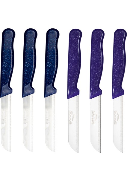 Simli Desen Bıçak Seti Mavi ve Mor 6'lı