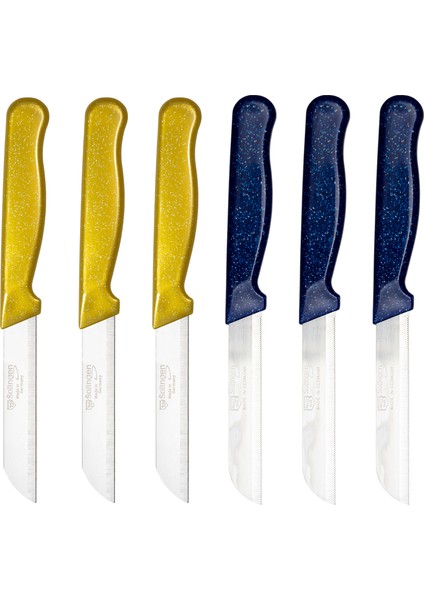 Simli Desen Bıçak Seti Lacivert ve Sarı 6'lı