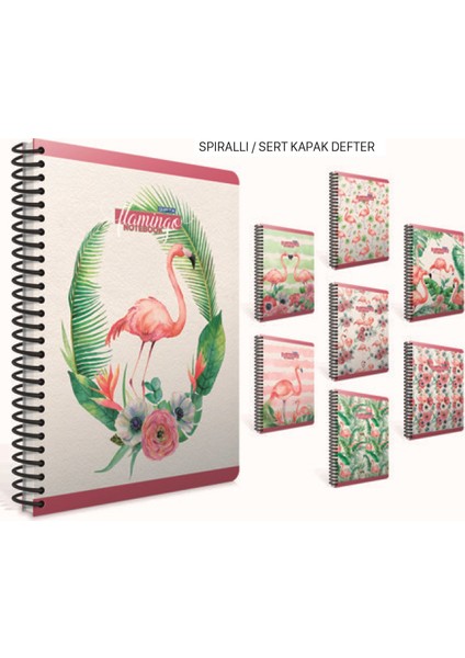 Flamingo Spiralli Sert Kapak 100 Yaprak Çizgili Defter 19 x 26 cm
