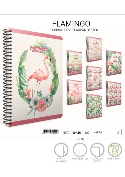 Flamingo Spiralli Sert Kapak 100 Yaprak Çizgili Defter 19 x 26 cm fiyatları