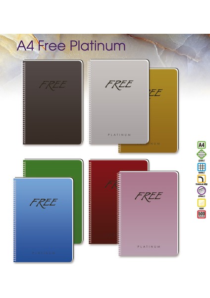 Keskin Color 320342-99 Free Platinum A4 Kareli 100 Yaprak Defter