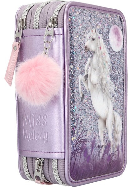 Top Model Miss Melody Triple Pencil Case Glitter Lilac 3 Katlı Dolu Kalem Kutu