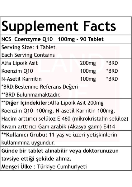 Coenzyme Q-10 100MG Alfa Lipoik Asit 90 Tablet + Hap Kutusu