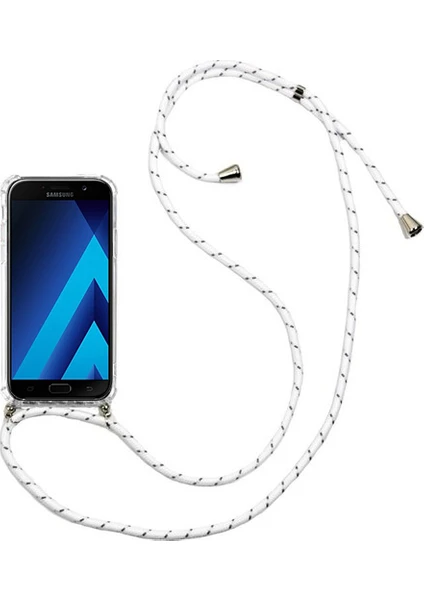 Case 4U Samsung Galaxy A7 2017 Kılıf Boyuna Askılı İpli Silikon Arka Kapak Beyaz