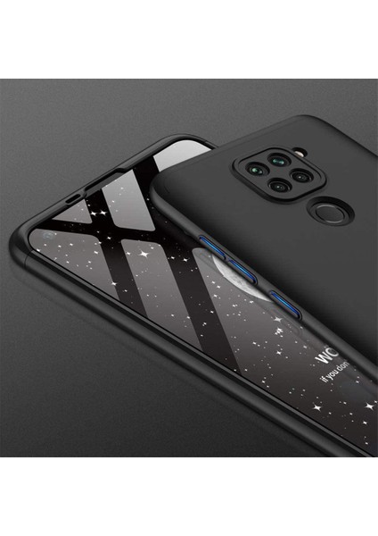 Case 4U Xiaomi Redmi Note 9S / 9 Pro Kılıf 3 Parçalı Tam Koruma Sert Mika Ays Kapak Siyah Mavi