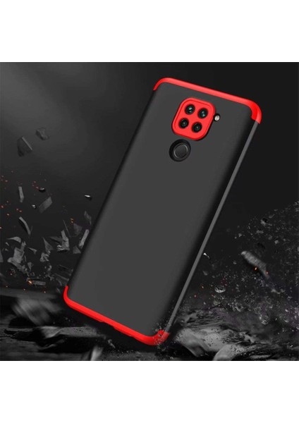 Case 4U Xiaomi Redmi Note 9 Kılıf 3 Parçalı Tam Koruma Sert Mika Ays Kapak Siyah Kırmızı